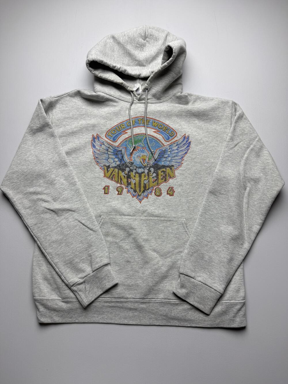 Jerzees Hoodie Sweatshirt Mens Medium Gray Pullover Fleece Van Halen 1984 Tour